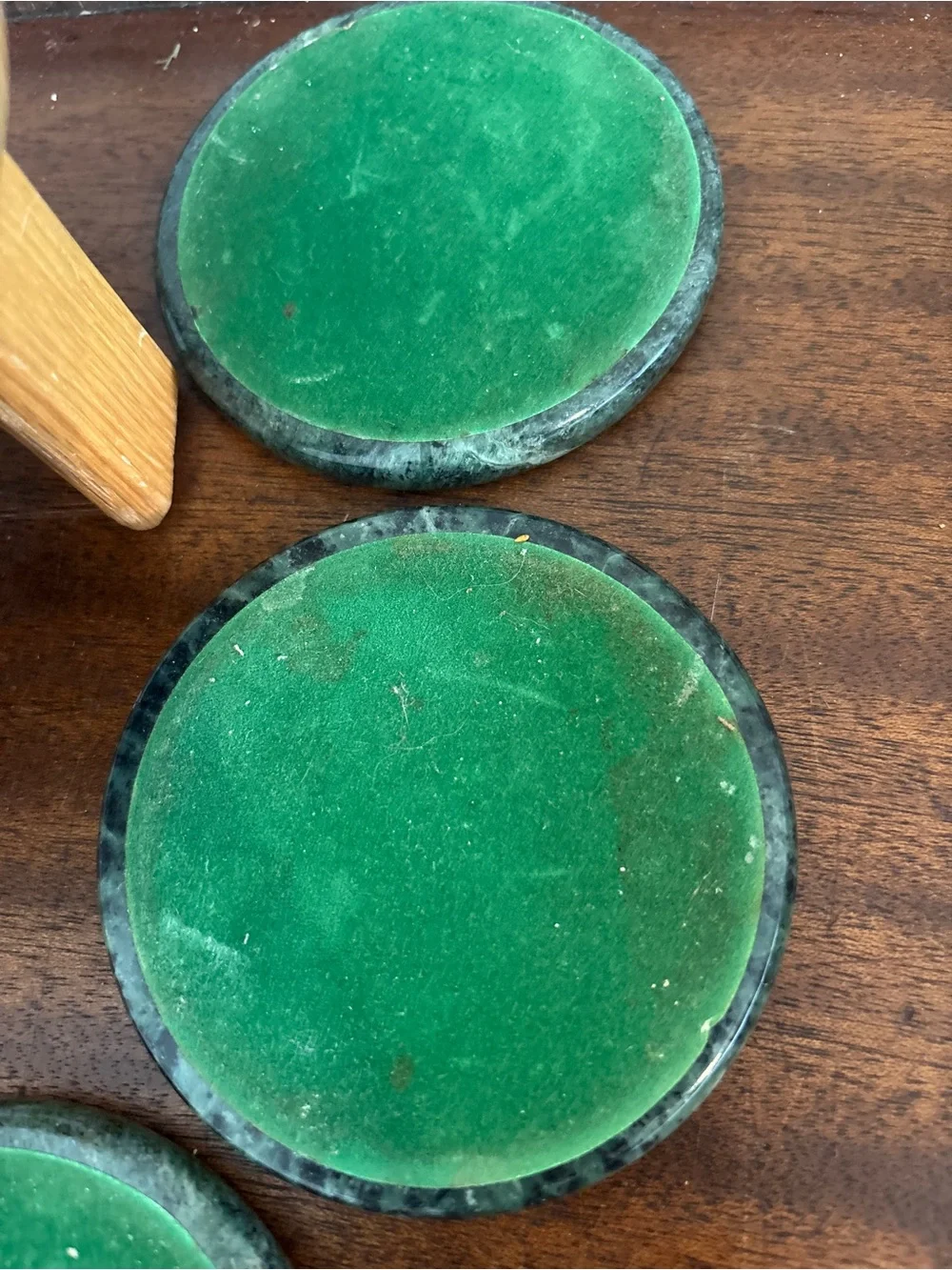 Vintage Himark Green Marble Stone Coaster Set with Wooden Holder